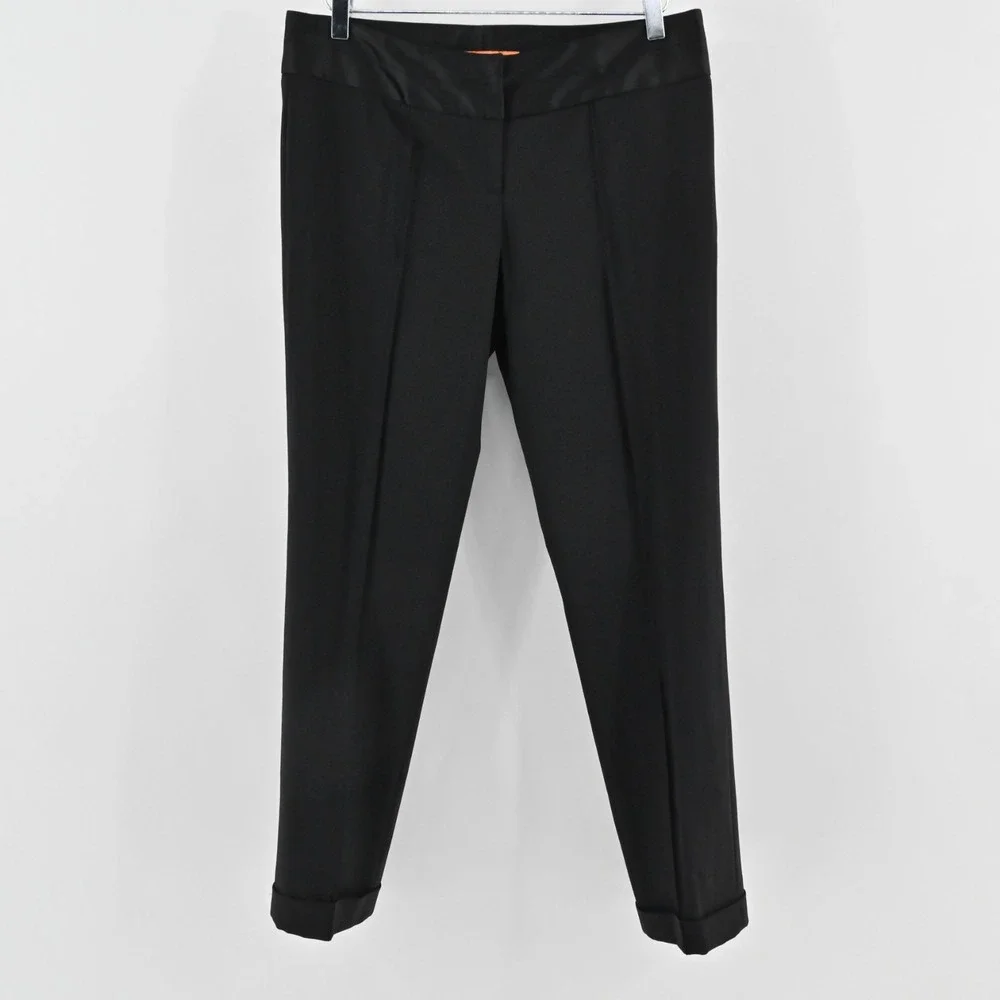 Cynthia Steffe Womens Wool Straight Trousers Size 8 Cuffed Black Pants Retro NEW